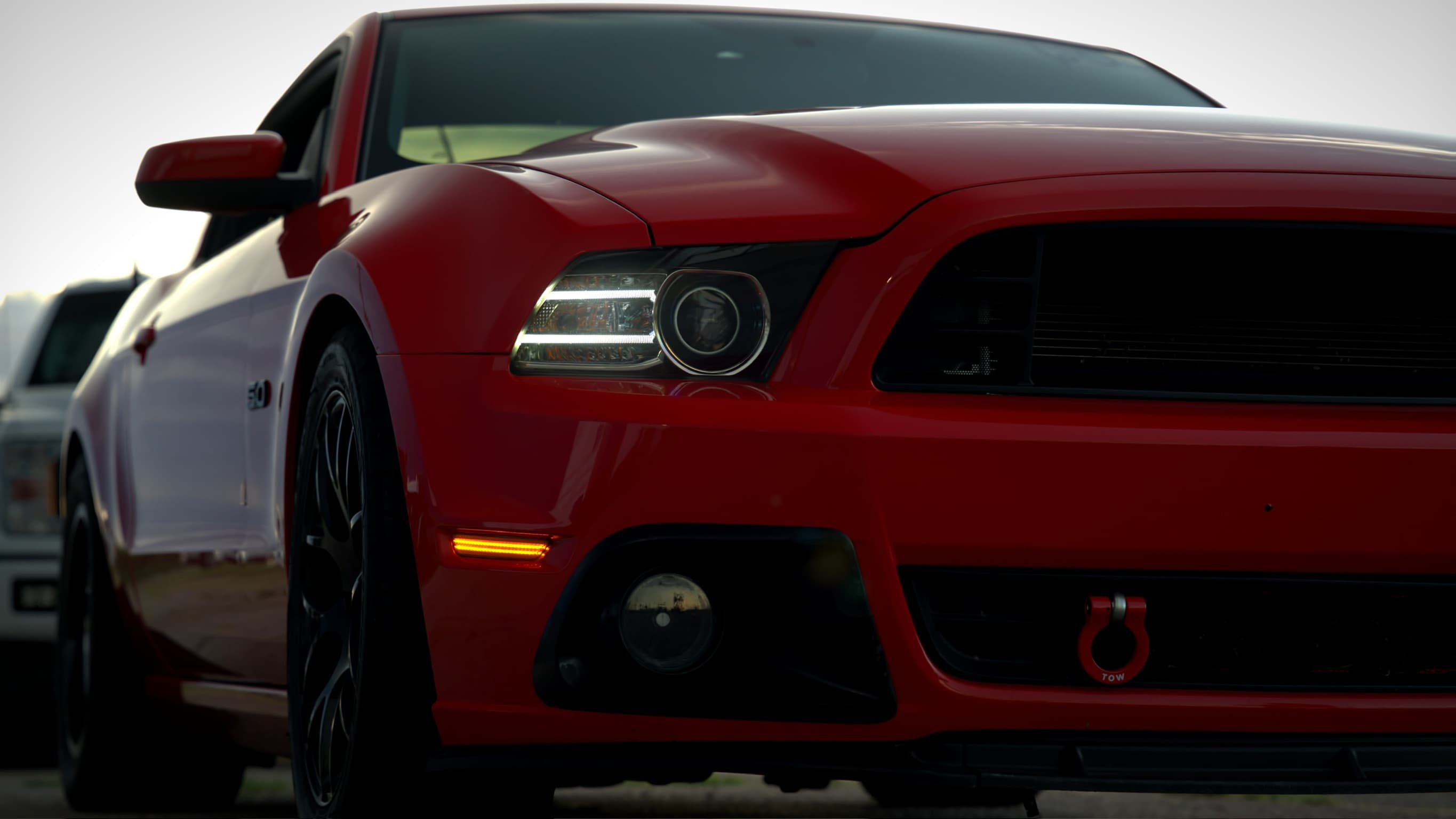 Red Mustang at angle
